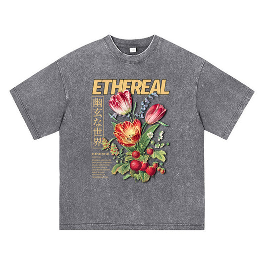 270GSM Heavy Cotton T-SHirt ACID Tees Washed Vintage T-Shirts E-The-Re-Al DTG Print TShirts