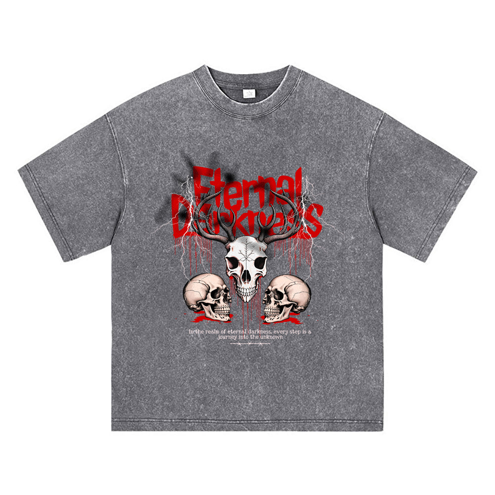 270GSM Heavy Cotton T-SHirt ACID Tees Washed Vintage T-Shirts Eternal Darkness DTG Print TShirts