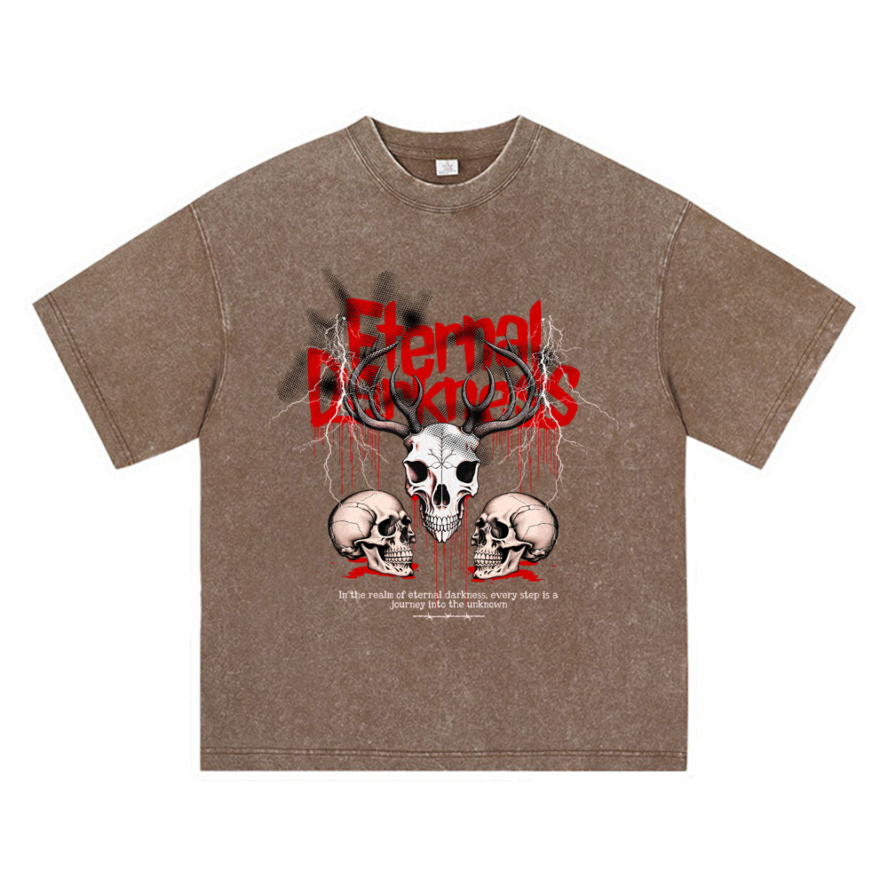 270GSM Heavy Cotton T-SHirt ACID Tees Washed Vintage T-Shirts Eternal Darkness DTG Print TShirts