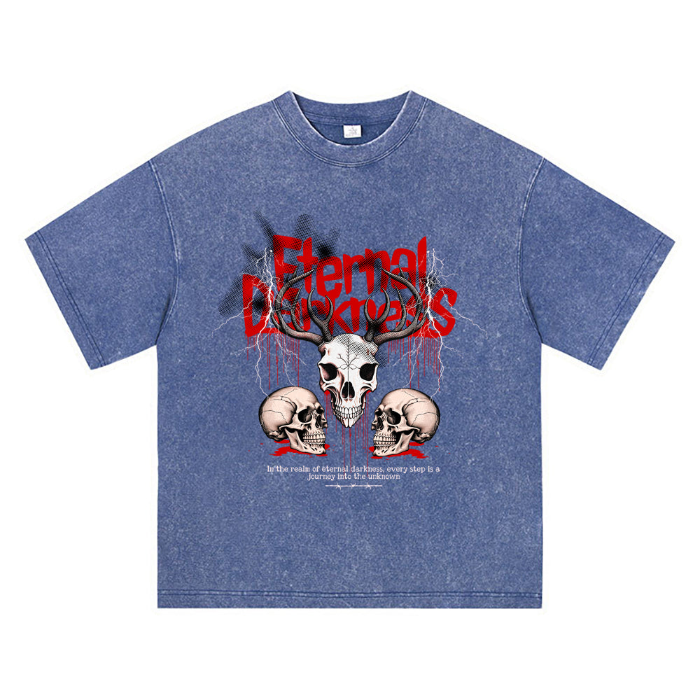 270GSM Heavy Cotton T-SHirt ACID Tees Washed Vintage T-Shirts Eternal Darkness DTG Print TShirts