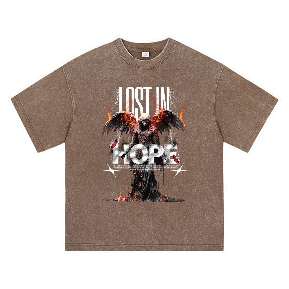 270GSM Heavy Cotton T-SHirt ACID Tees Washed Vintage T-Shirts Lost In Hope DTG Print TShirts