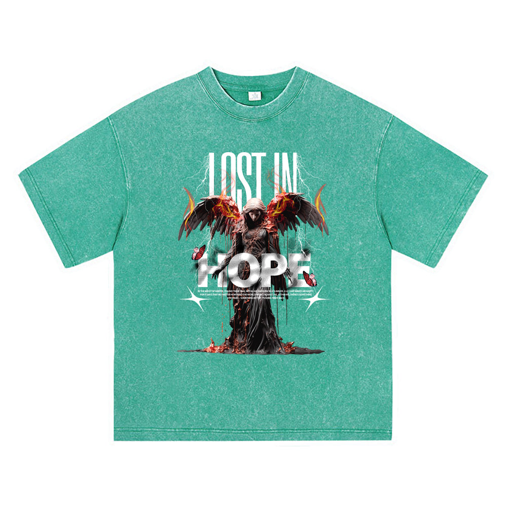 270GSM Heavy Cotton T-SHirt ACID Tees Washed Vintage T-Shirts Lost In Hope DTG Print TShirts