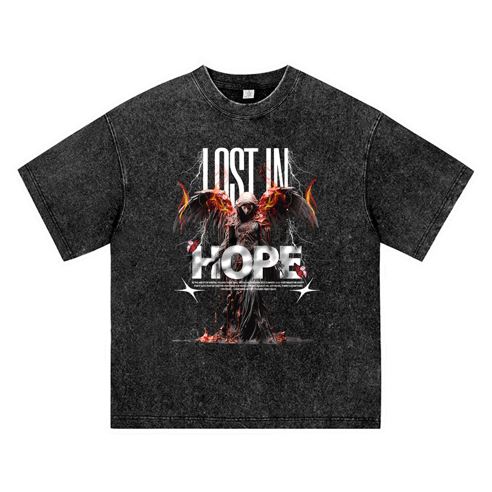 270GSM Heavy Cotton T-SHirt ACID Tees Washed Vintage T-Shirts Lost In Hope DTG Print TShirts