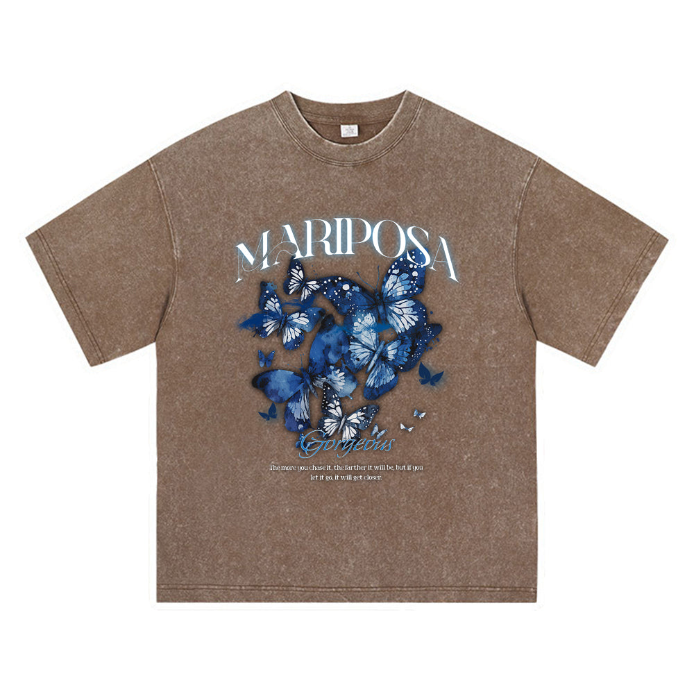 270GSM Heavy Cotton T-SHirt ACID Tees Washed Vintage T-Shirts Mariposa DTG Print TShirts