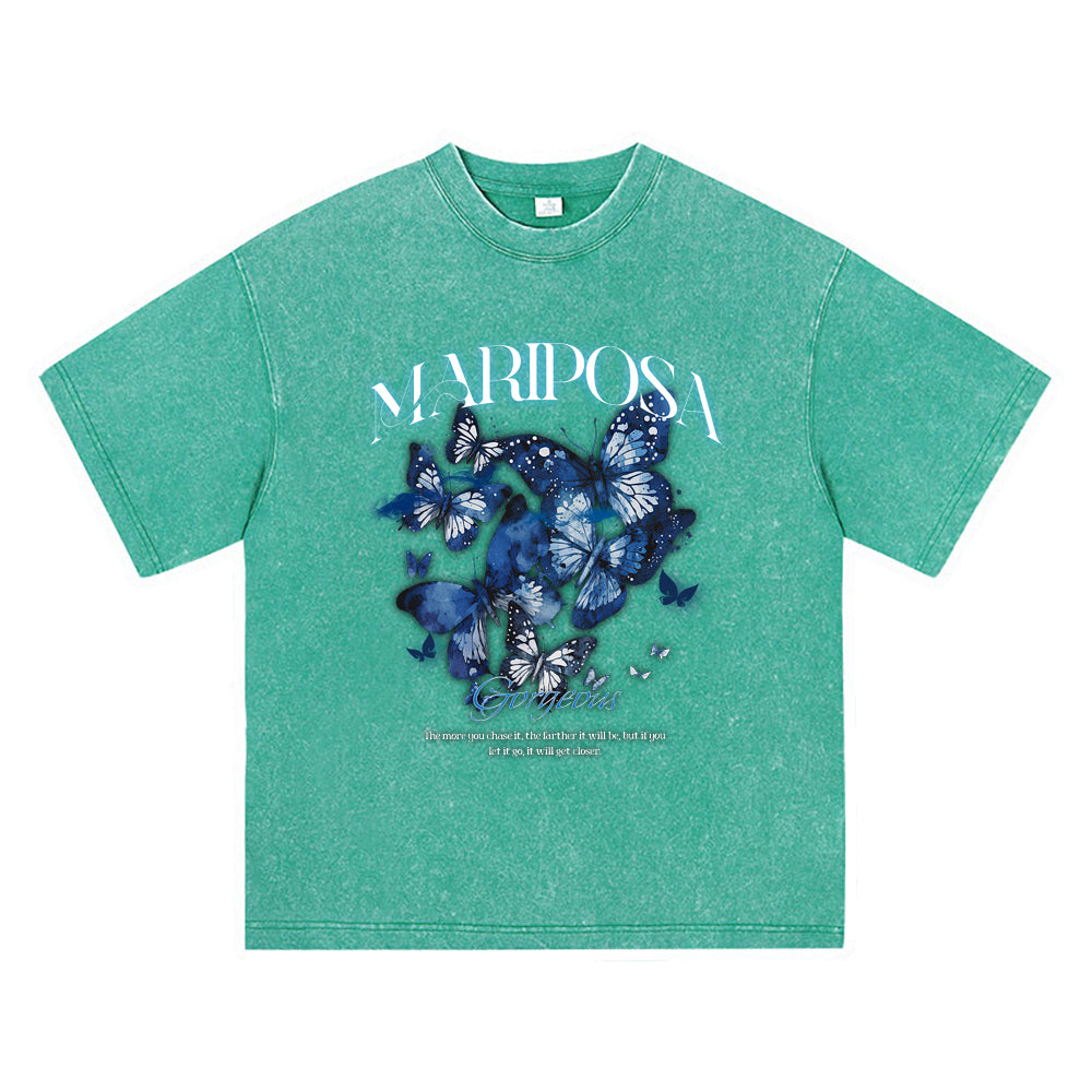 270GSM Heavy Cotton T-SHirt ACID Tees Washed Vintage T-Shirts Mariposa DTG Print TShirts