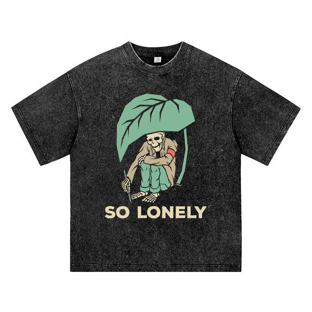 270GSM Heavy Cotton T-SHirt ACID Tees Washed Vintage T-Shirts Lonely Skeleton DTG Print TShirts