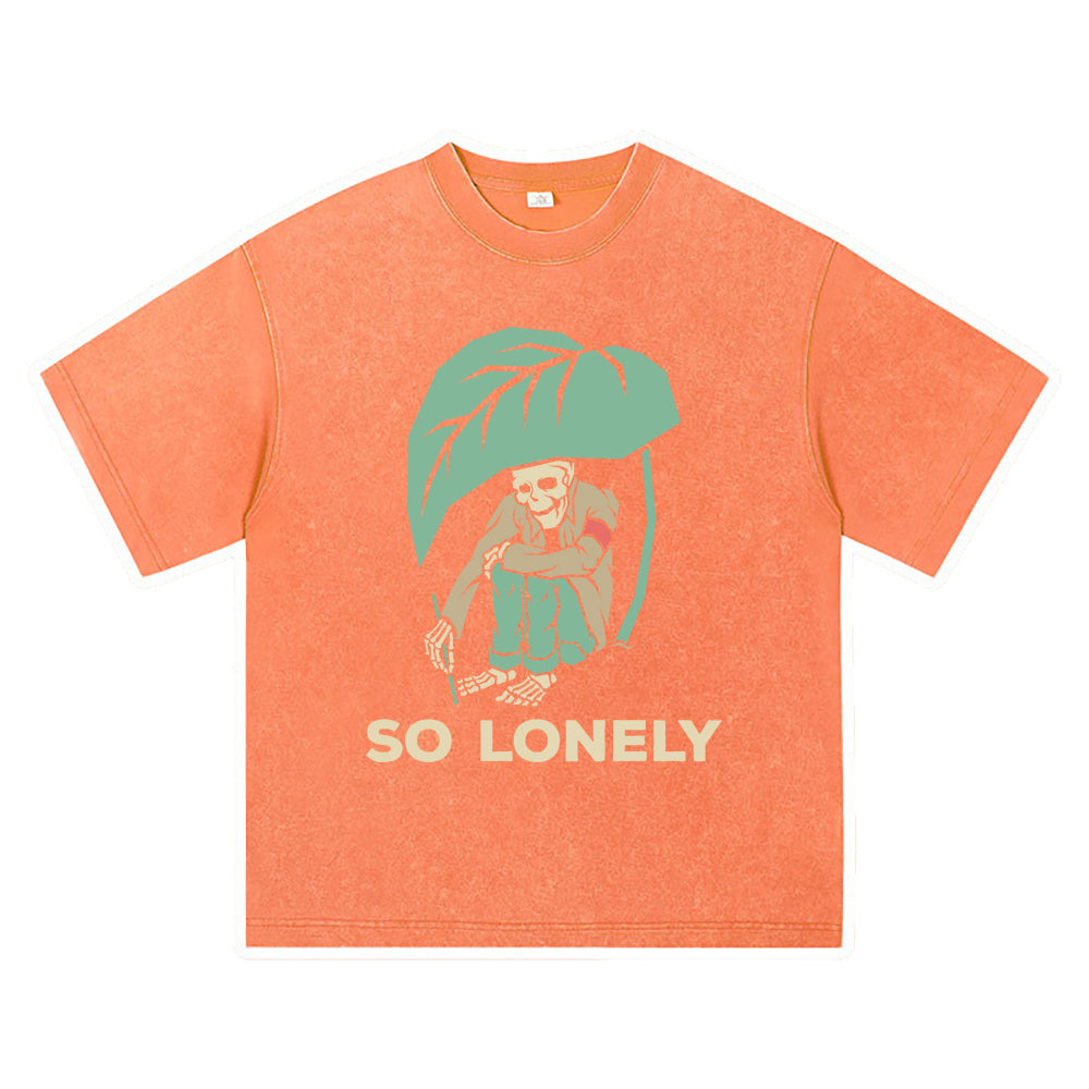 270GSM Heavy Cotton T-SHirt ACID Tees Washed Vintage T-Shirts Lonely Skeleton DTG Print TShirts