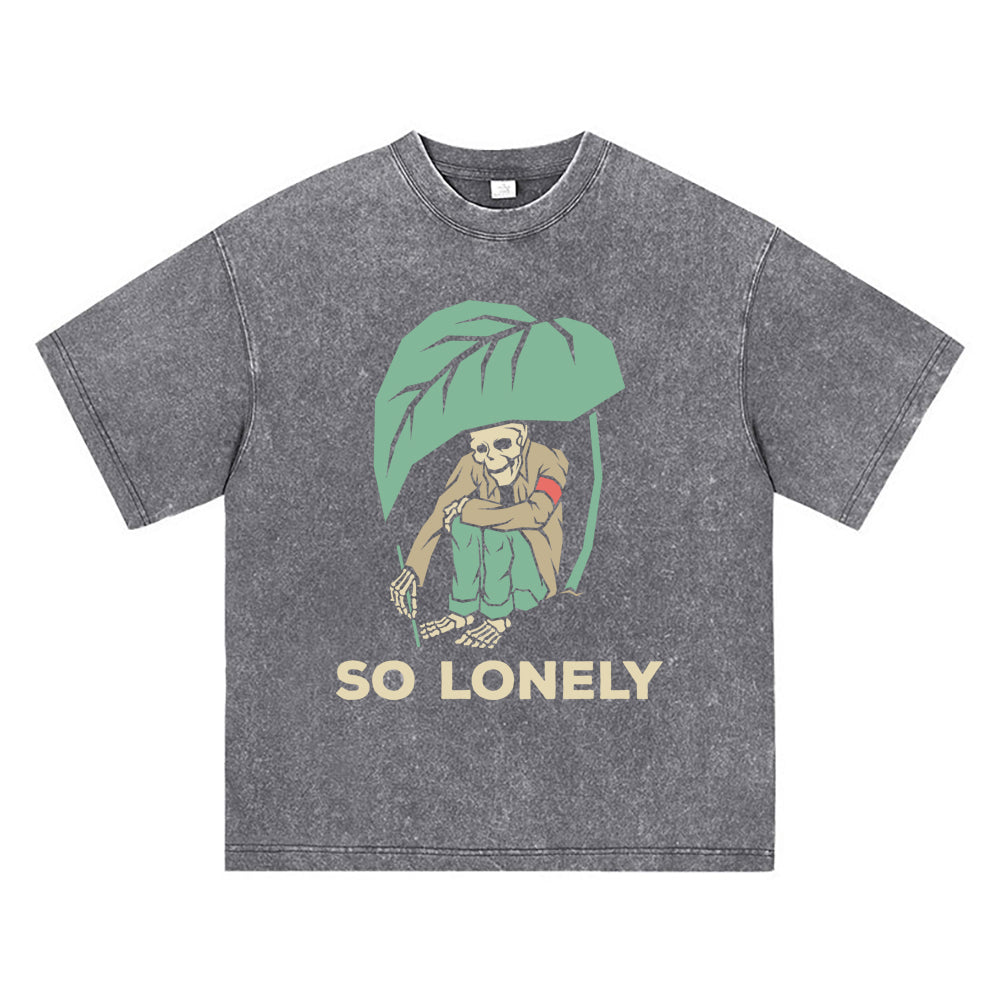 270GSM Heavy Cotton T-SHirt ACID Tees Washed Vintage T-Shirts Lonely Skeleton DTG Print TShirts