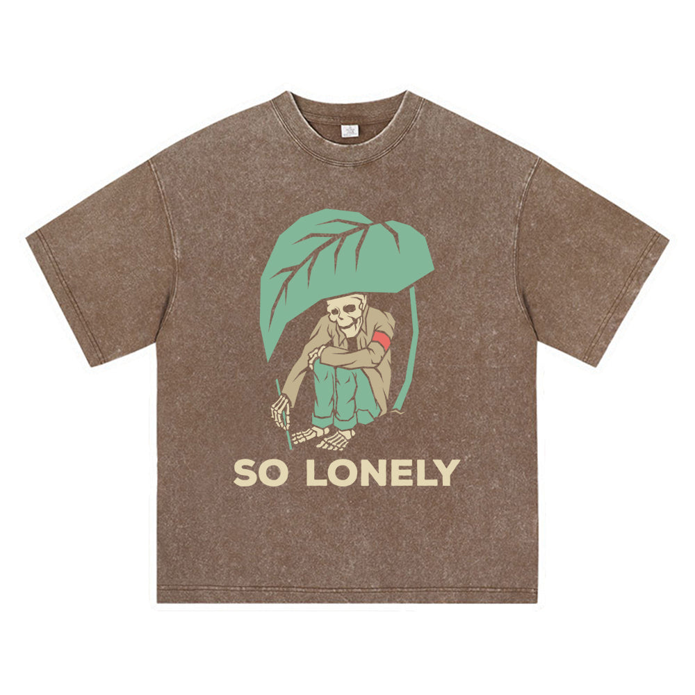 270GSM Heavy Cotton T-SHirt ACID Tees Washed Vintage T-Shirts Lonely Skeleton DTG Print TShirts