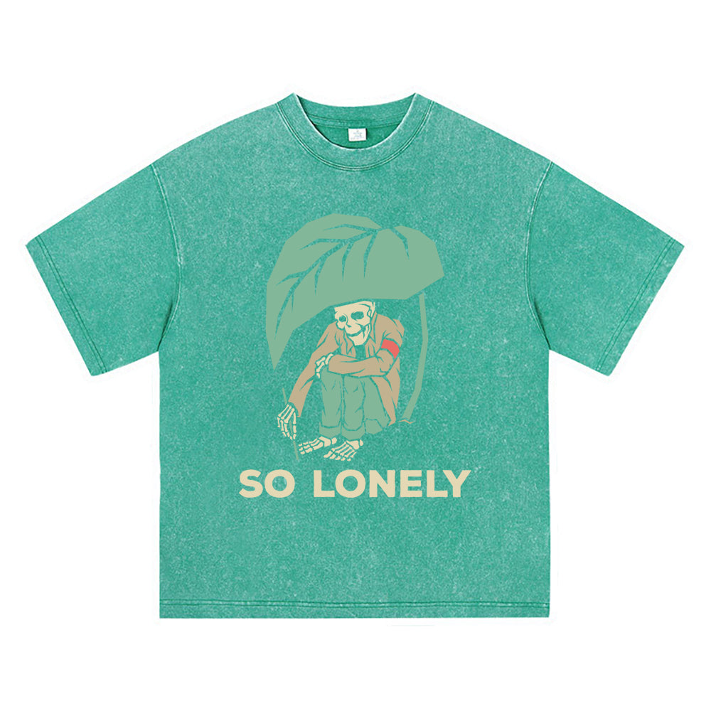 270GSM Heavy Cotton T-SHirt ACID Tees Washed Vintage T-Shirts Lonely Skeleton DTG Print TShirts