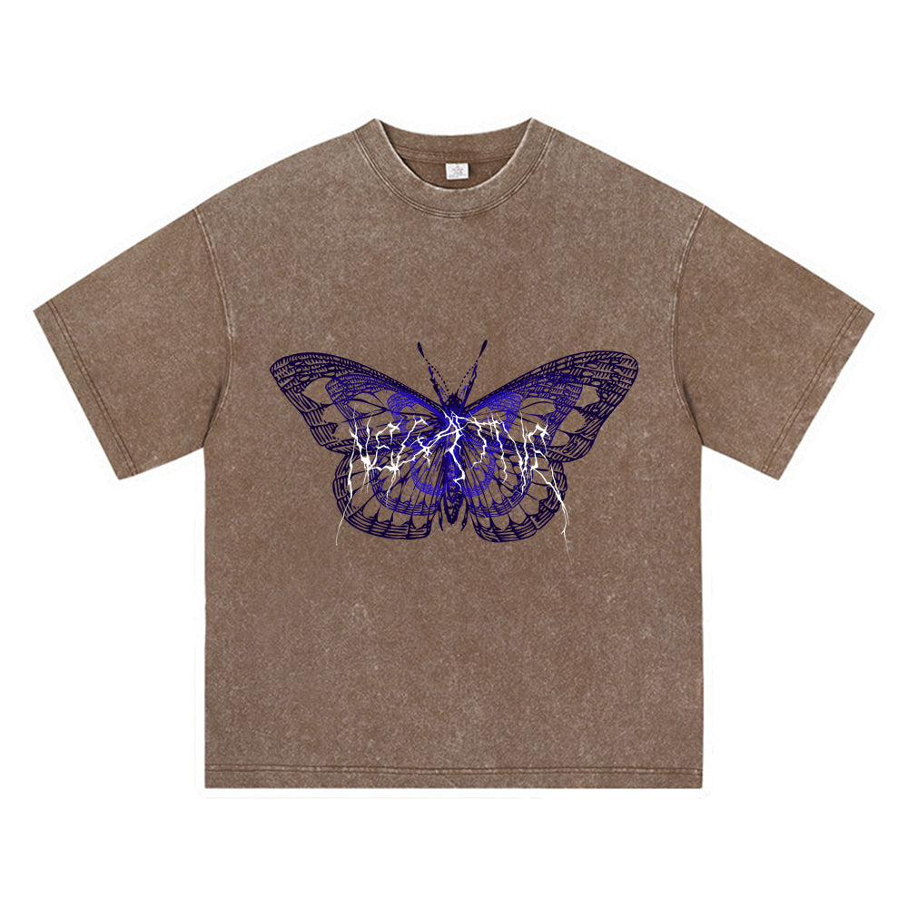 270GSM Heavy Cotton T-SHirt ACID Tees Washed Vintage T-Shirts Negative Butterfly DTG Print TShirts