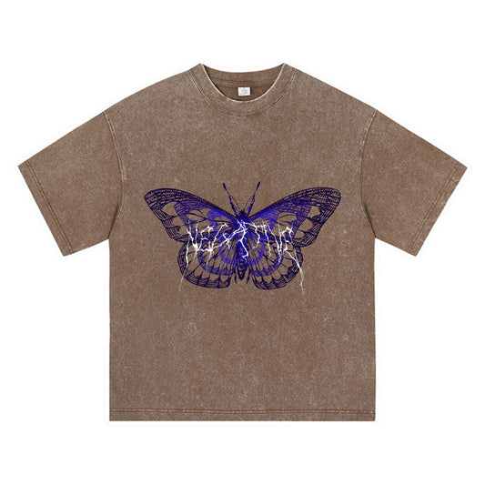 270GSM Heavy Cotton T-SHirt ACID Tees Washed Vintage T-Shirts Negative Butterfly DTG Print TShirts