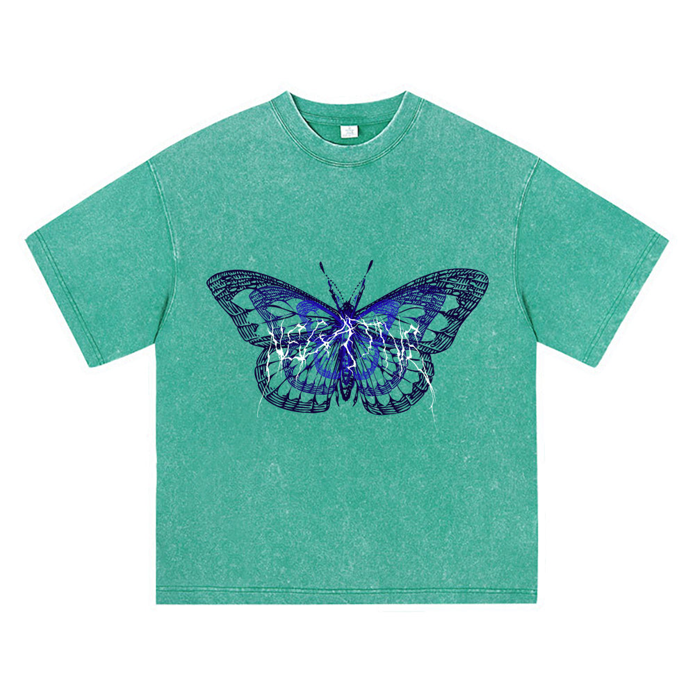 270GSM Heavy Cotton T-SHirt ACID Tees Washed Vintage T-Shirts Negative Butterfly DTG Print TShirts