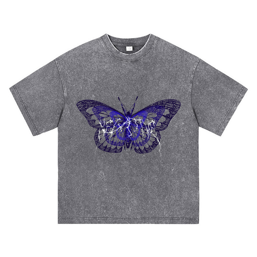 270GSM Heavy Cotton T-SHirt ACID Tees Washed Vintage T-Shirts Negative Butterfly DTG Print TShirts