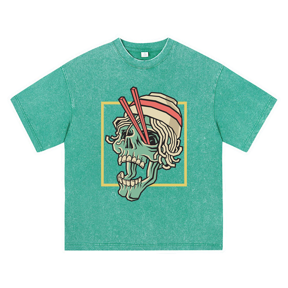 270GSM Heavy Cotton T-SHirt ACID Tees Washed Vintage T-Shirts Noodle Spilled Skull Head DTG Print TShirts