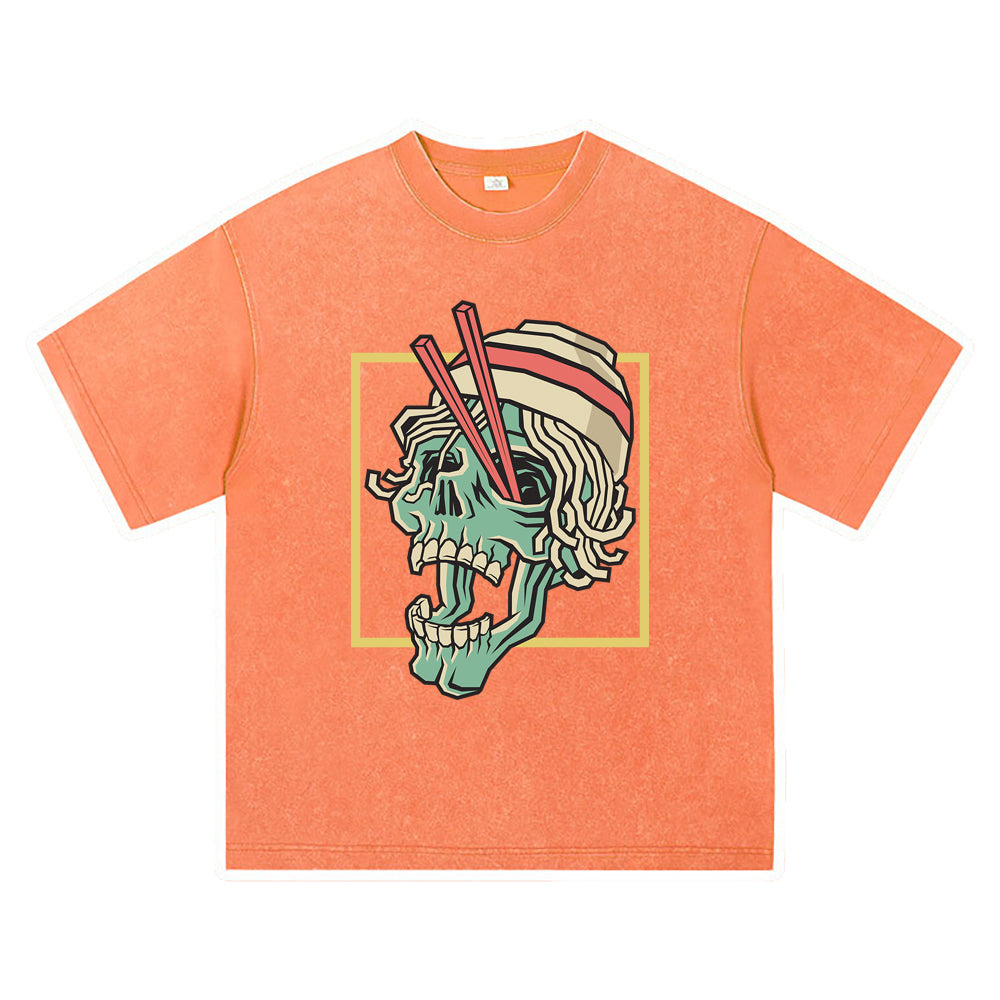 270GSM Heavy Cotton T-SHirt ACID Tees Washed Vintage T-Shirts Noodle Spilled Skull Head DTG Print TShirts