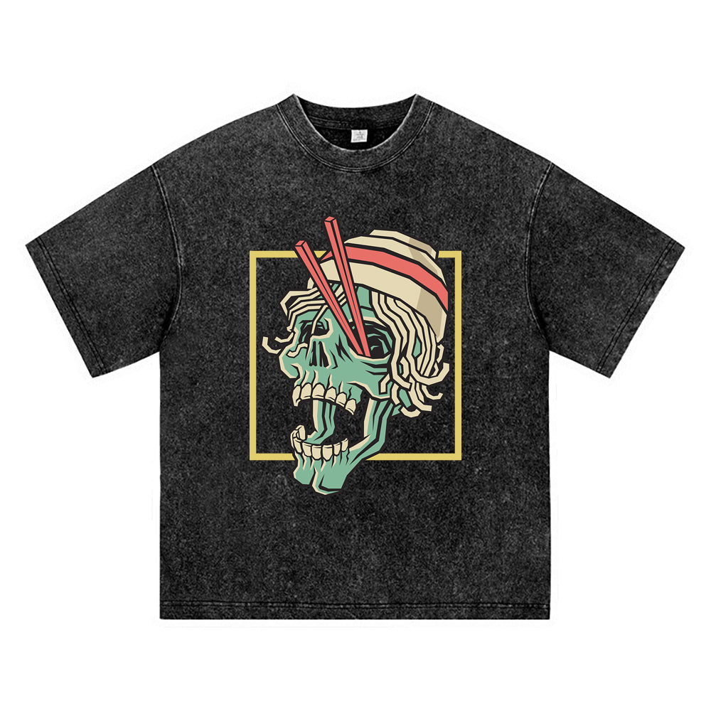 270GSM Heavy Cotton T-SHirt ACID Tees Washed Vintage T-Shirts Noodle Spilled Skull Head DTG Print TShirts