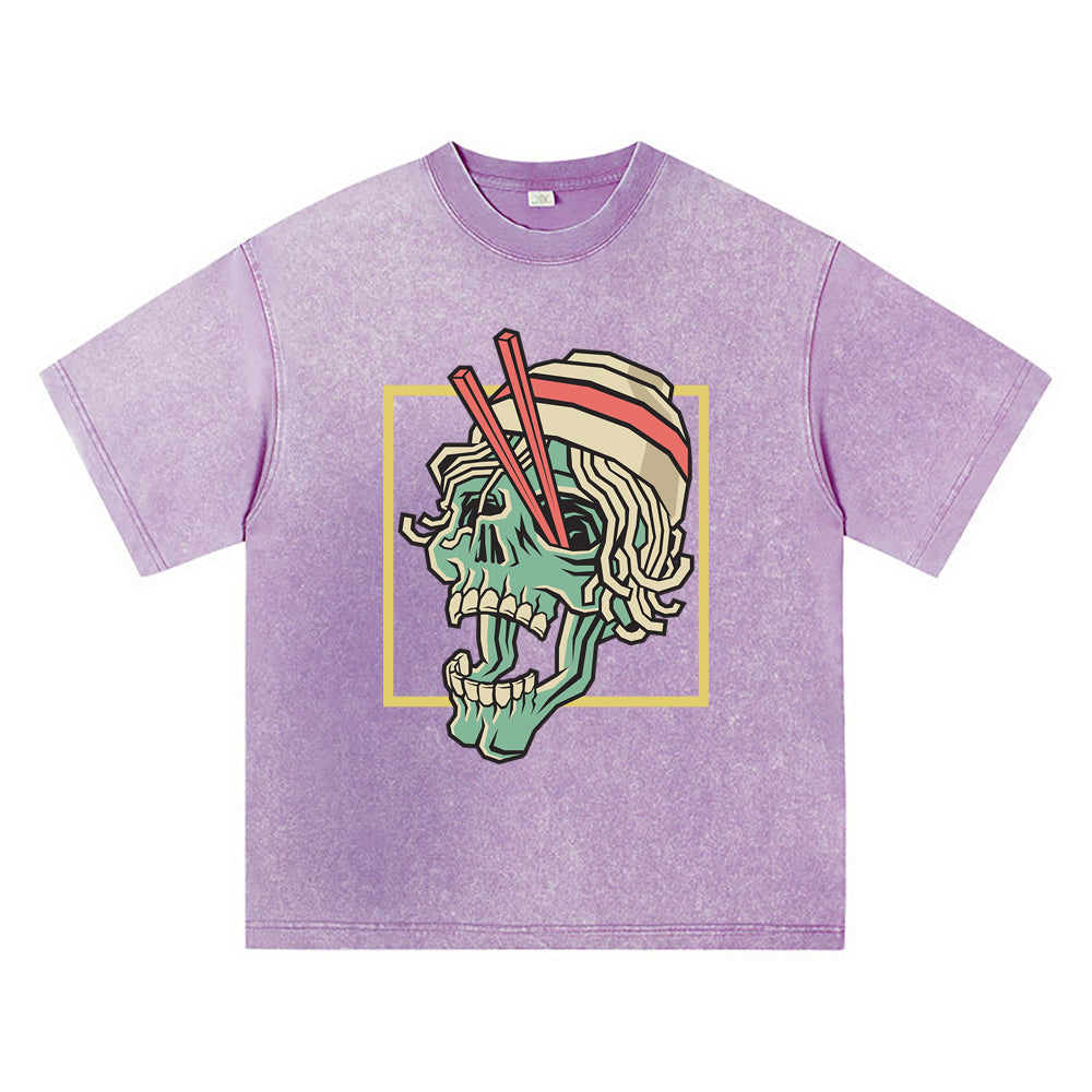 270GSM Heavy Cotton T-SHirt ACID Tees Washed Vintage T-Shirts Noodle Spilled Skull Head DTG Print TShirts