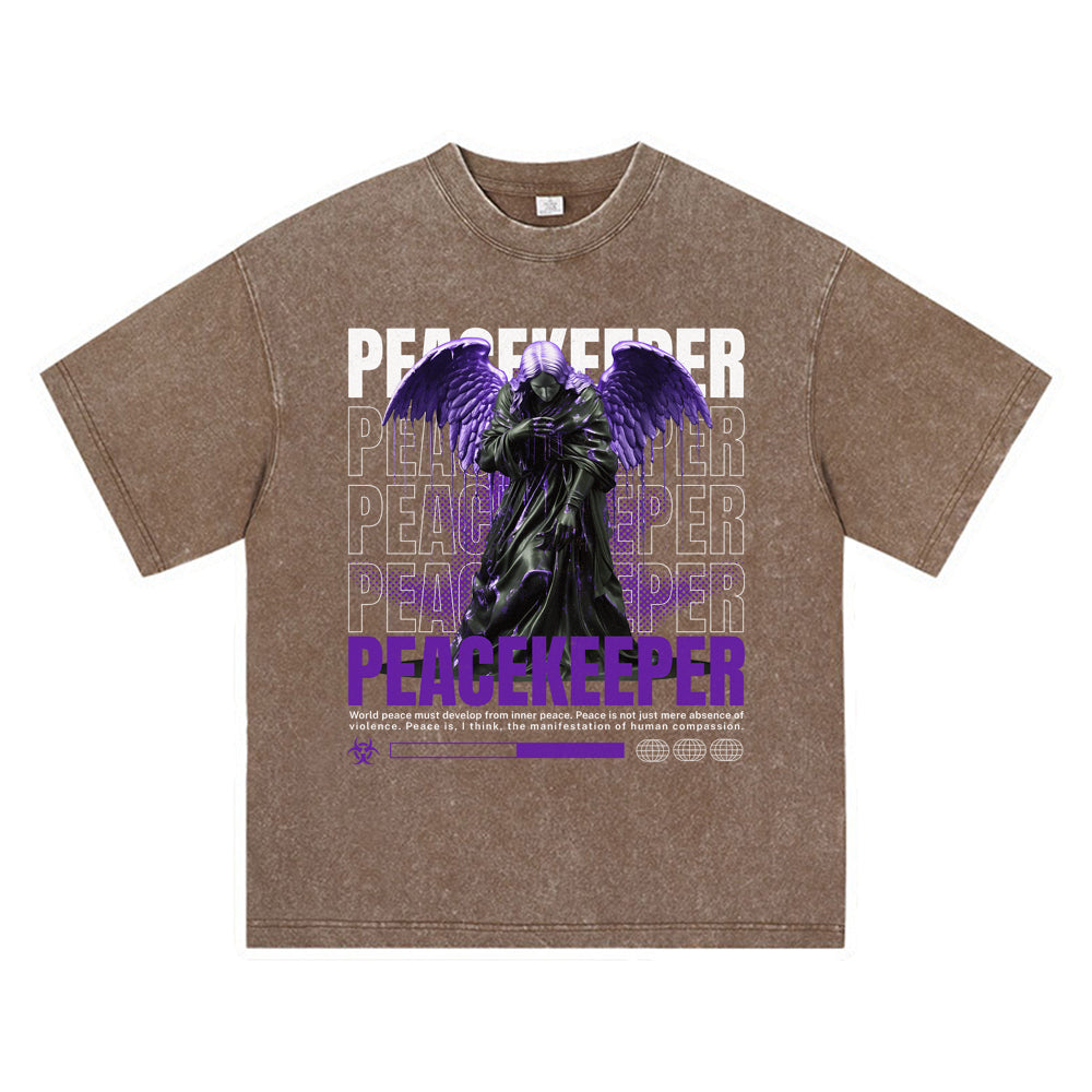 270GSM Heavy Cotton T-SHirt ACID Tees Washed Vintage T-Shirts Peacekeeper DTG Print TShirts