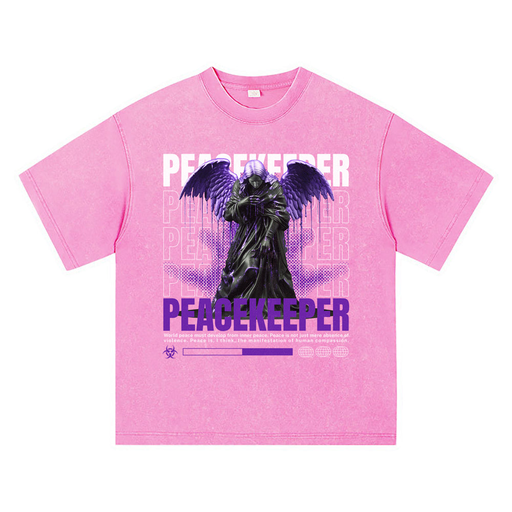 270GSM Heavy Cotton T-SHirt ACID Tees Washed Vintage T-Shirts Peacekeeper DTG Print TShirts