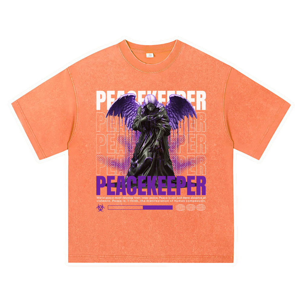 270GSM Heavy Cotton T-SHirt ACID Tees Washed Vintage T-Shirts Peacekeeper DTG Print TShirts