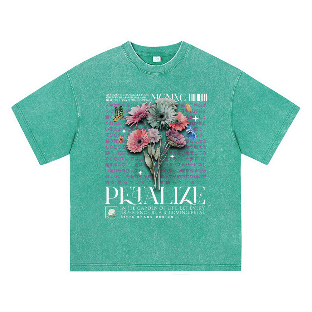 270GSM Heavy Cotton T-SHirt ACID Tees Washed Vintage T-Shirts Petalize DTG Print TShirts