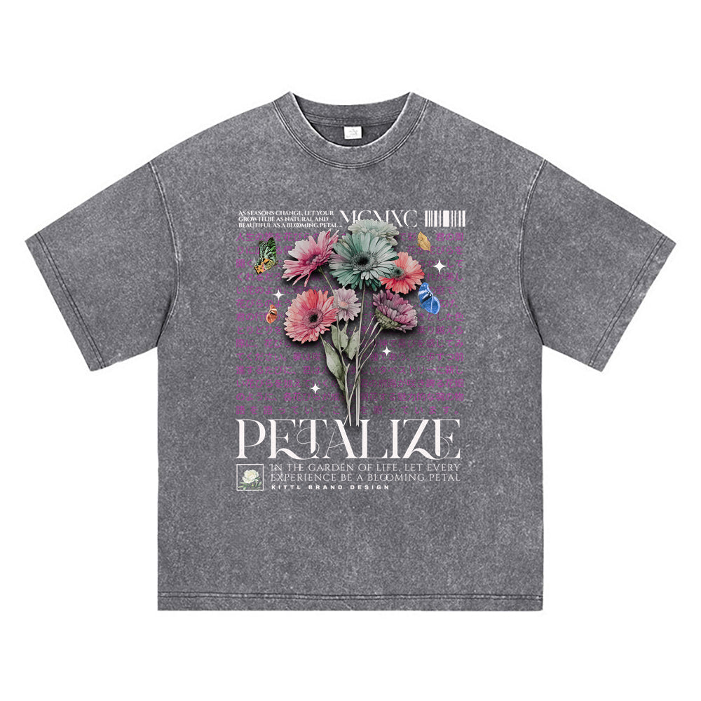 270GSM Heavy Cotton T-SHirt ACID Tees Washed Vintage T-Shirts Petalize DTG Print TShirts