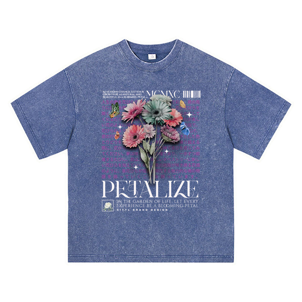 270GSM Heavy Cotton T-SHirt ACID Tees Washed Vintage T-Shirts Petalize DTG Print TShirts