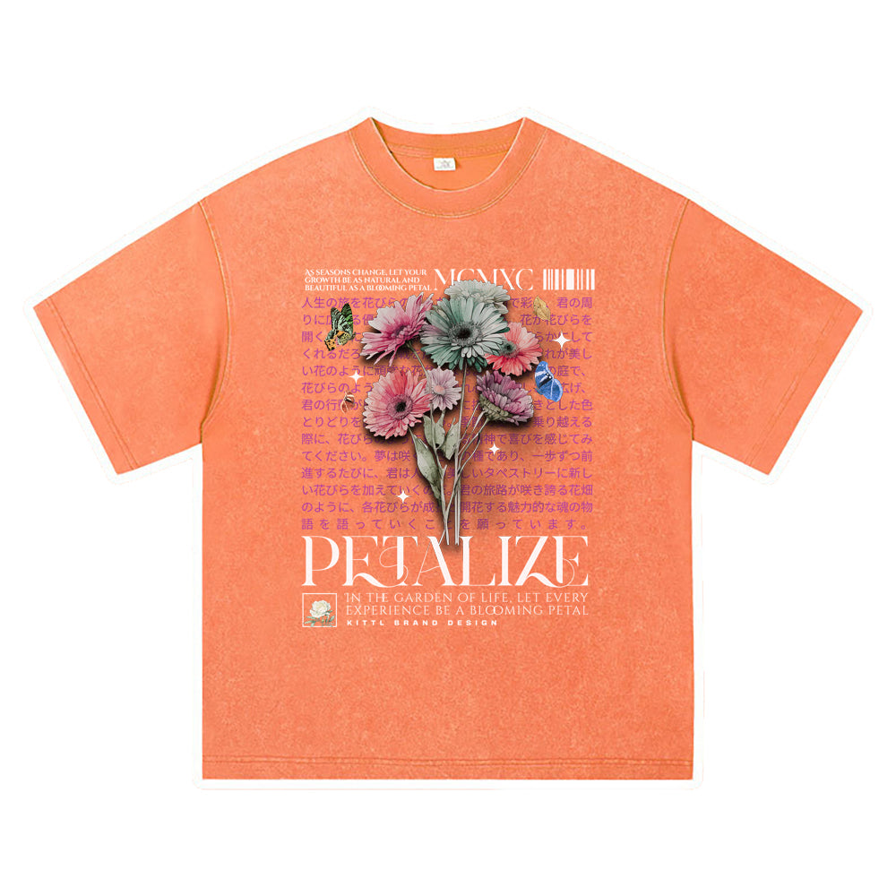 270GSM Heavy Cotton T-SHirt ACID Tees Washed Vintage T-Shirts Petalize DTG Print TShirts