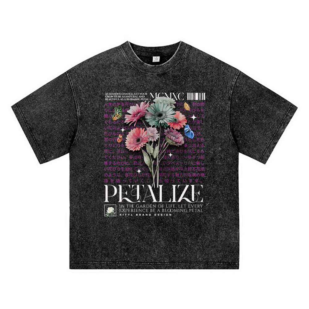 270GSM Heavy Cotton T-SHirt ACID Tees Washed Vintage T-Shirts Petalize DTG Print TShirts