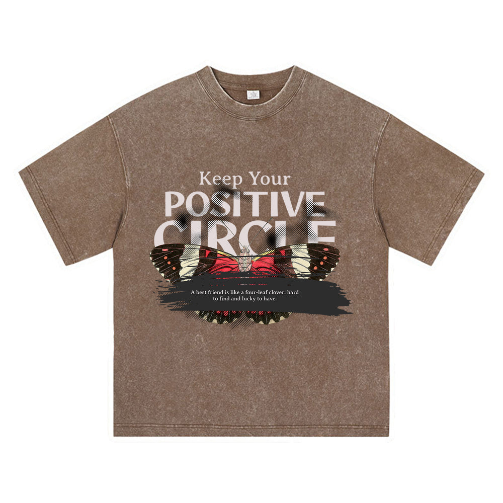 270GSM Heavy Cotton T-SHirt ACID Tees Washed Vintage T-Shirts Positive Circle DTG Print TShirts