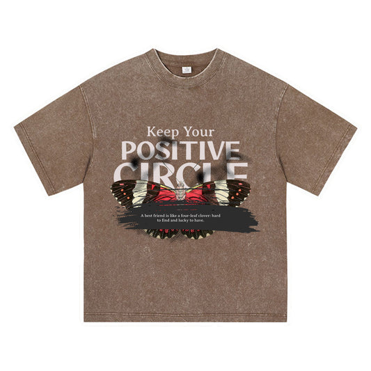 270GSM Heavy Cotton T-SHirt ACID Tees Washed Vintage T-Shirts Positive Circle DTG Print TShirts