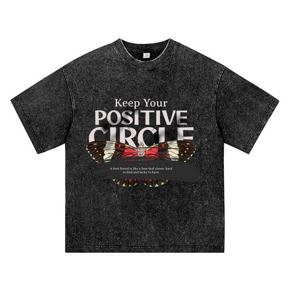 270GSM Heavy Cotton T-SHirt ACID Tees Washed Vintage T-Shirts Positive Circle DTG Print TShirts