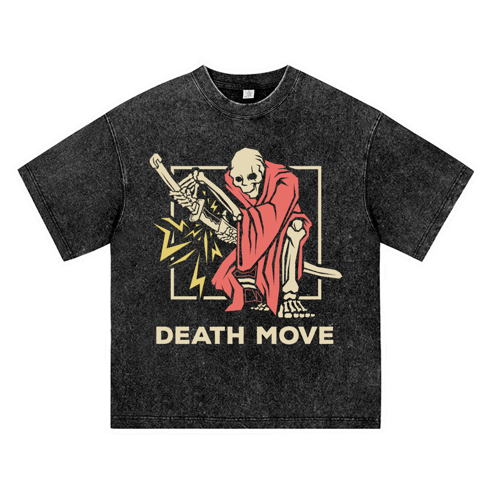 270GSM Heavy Cotton T-SHirt ACID Tees Washed Vintage T-Shirts Samurai Skeleton DTG Print TShirts