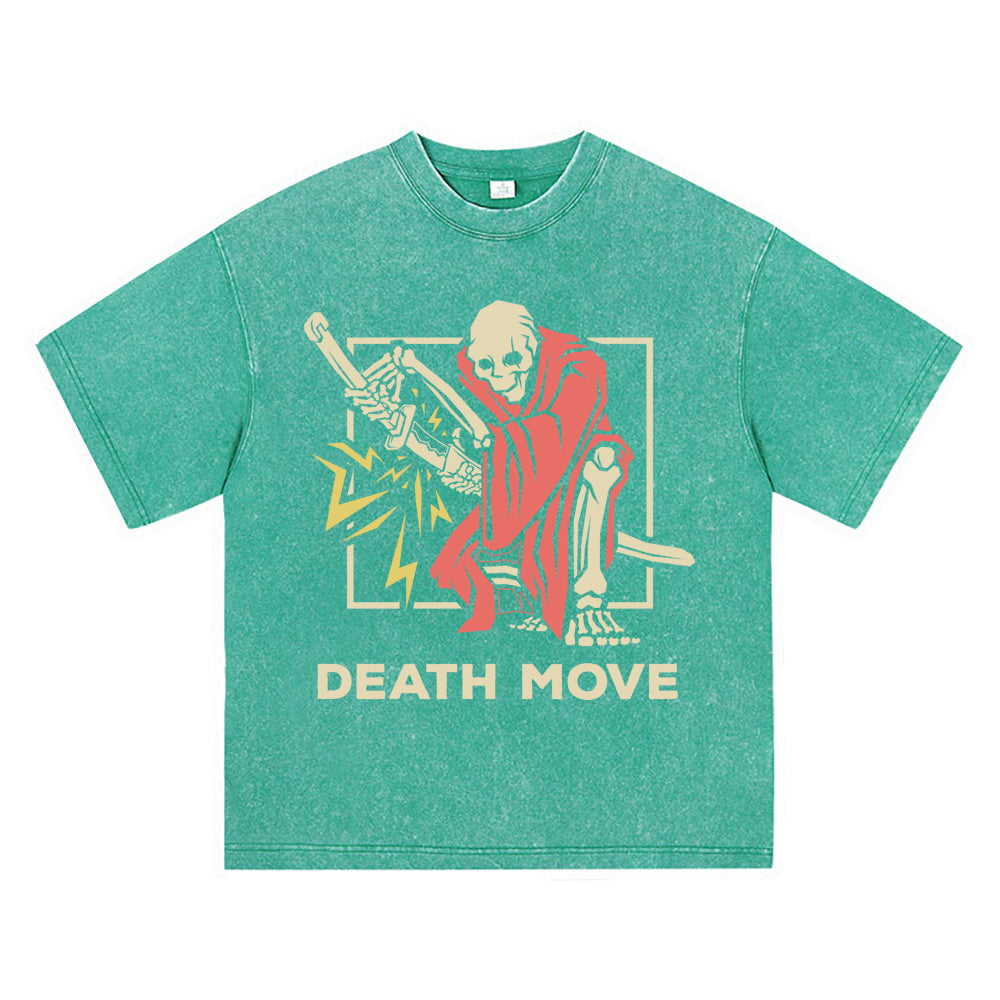 270GSM Heavy Cotton T-SHirt ACID Tees Washed Vintage T-Shirts Samurai Skeleton DTG Print TShirts