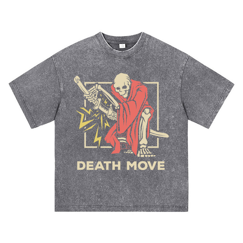 270GSM Heavy Cotton T-SHirt ACID Tees Washed Vintage T-Shirts Samurai Skeleton DTG Print TShirts