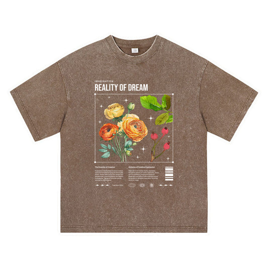 270GSM Heavy Cotton T-SHirt ACID Tees Washed Vintage T-Shirts Reality Of Dream DTG Print TShirts