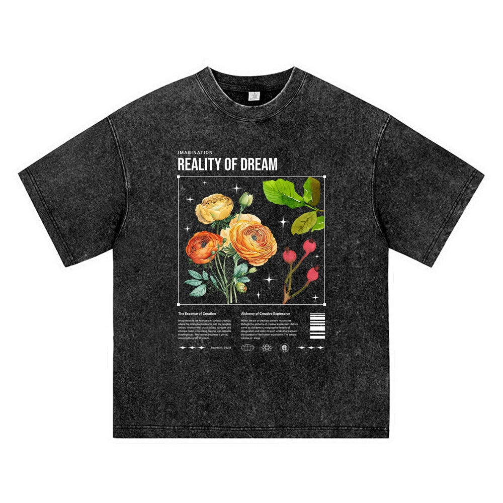 270GSM Heavy Cotton T-SHirt ACID Tees Washed Vintage T-Shirts Reality Of Dream DTG Print TShirts