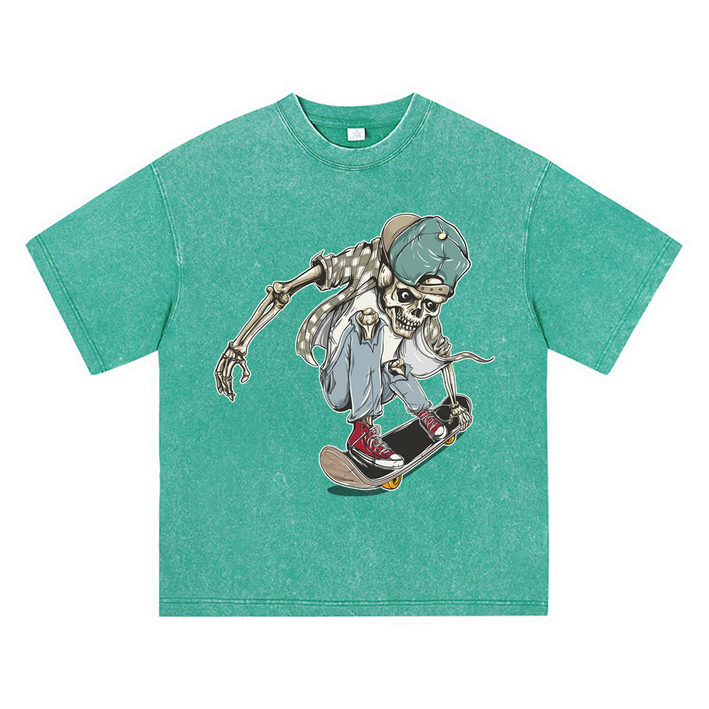 270GSM Heavy Cotton T-SHirt ACID Tees Washed Vintage T-Shirts Skateboard Skeleton DTG Print TShirts