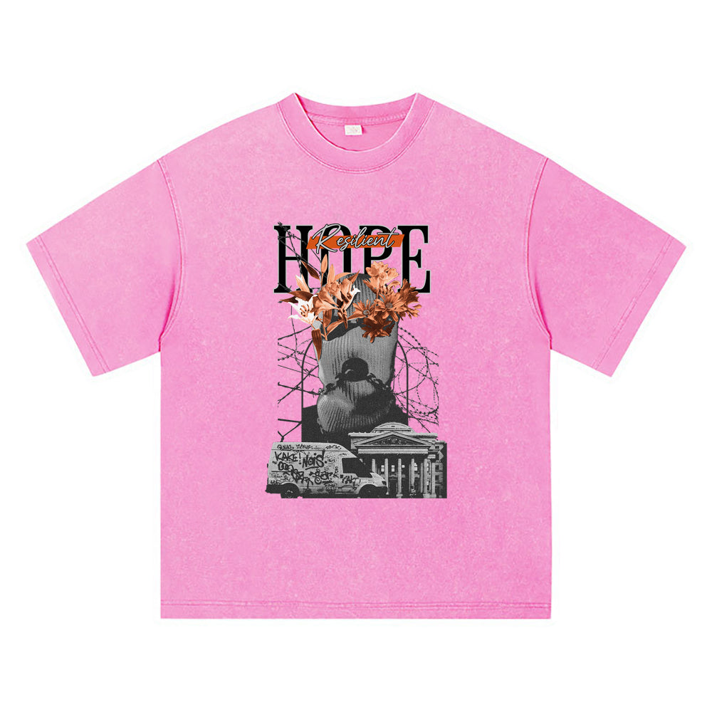 270GSM Heavy Cotton T-SHirt ACID Tees Washed Vintage T-Shirts Resilient Hope DTG Print TShirts