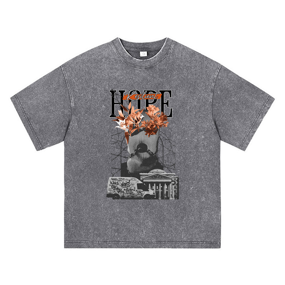 270GSM Heavy Cotton T-SHirt ACID Tees Washed Vintage T-Shirts Resilient Hope DTG Print TShirts