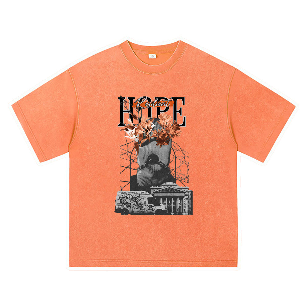 270GSM Heavy Cotton T-SHirt ACID Tees Washed Vintage T-Shirts Resilient Hope DTG Print TShirts