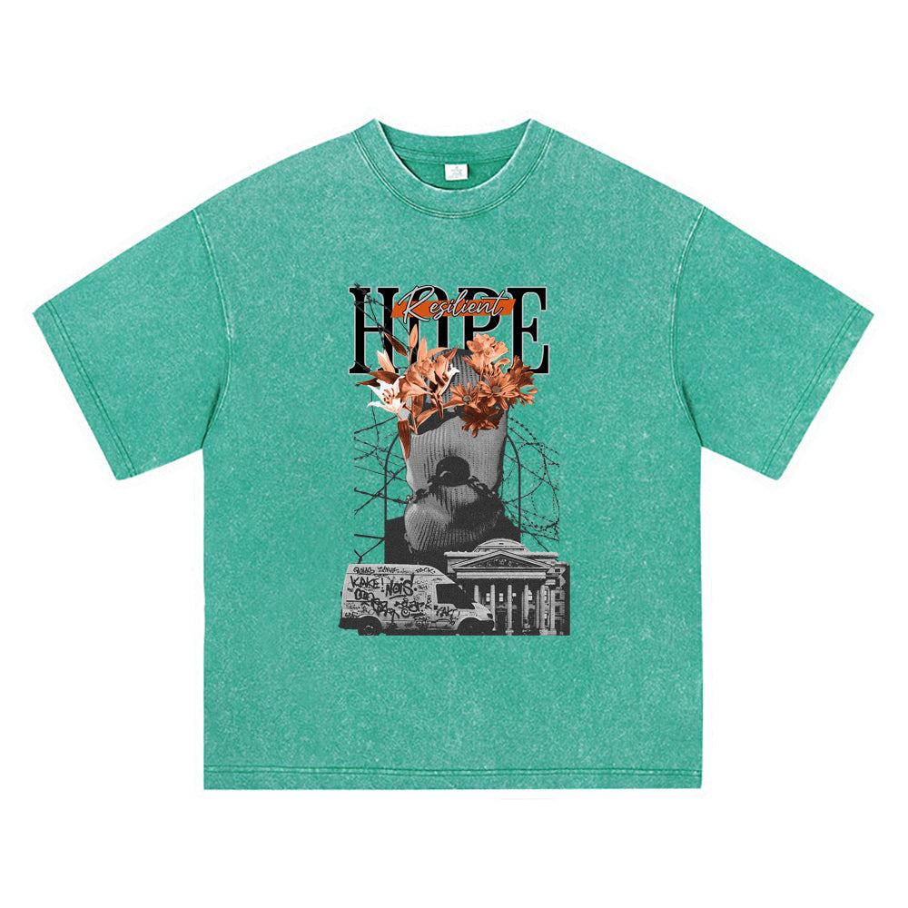 270GSM Heavy Cotton T-SHirt ACID Tees Washed Vintage T-Shirts Resilient Hope DTG Print TShirts