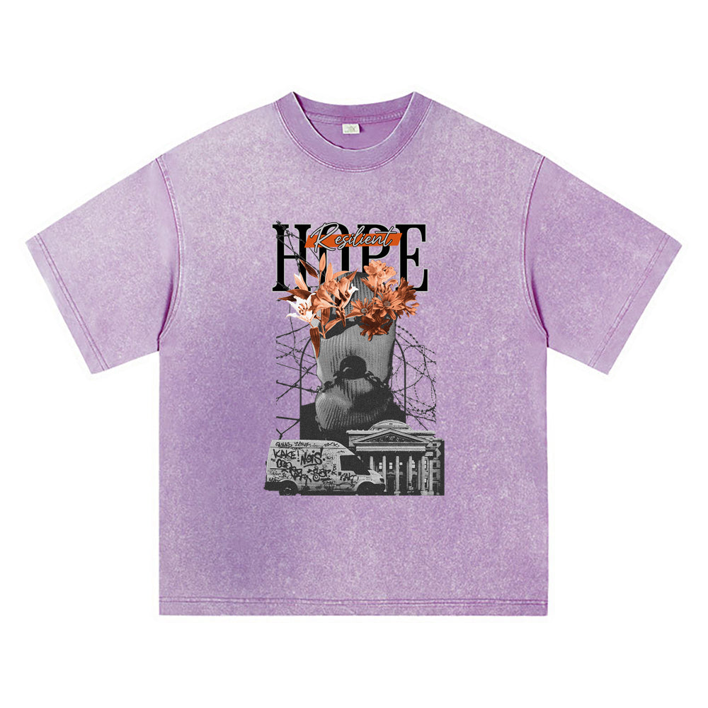 270GSM Heavy Cotton T-SHirt ACID Tees Washed Vintage T-Shirts Resilient Hope DTG Print TShirts