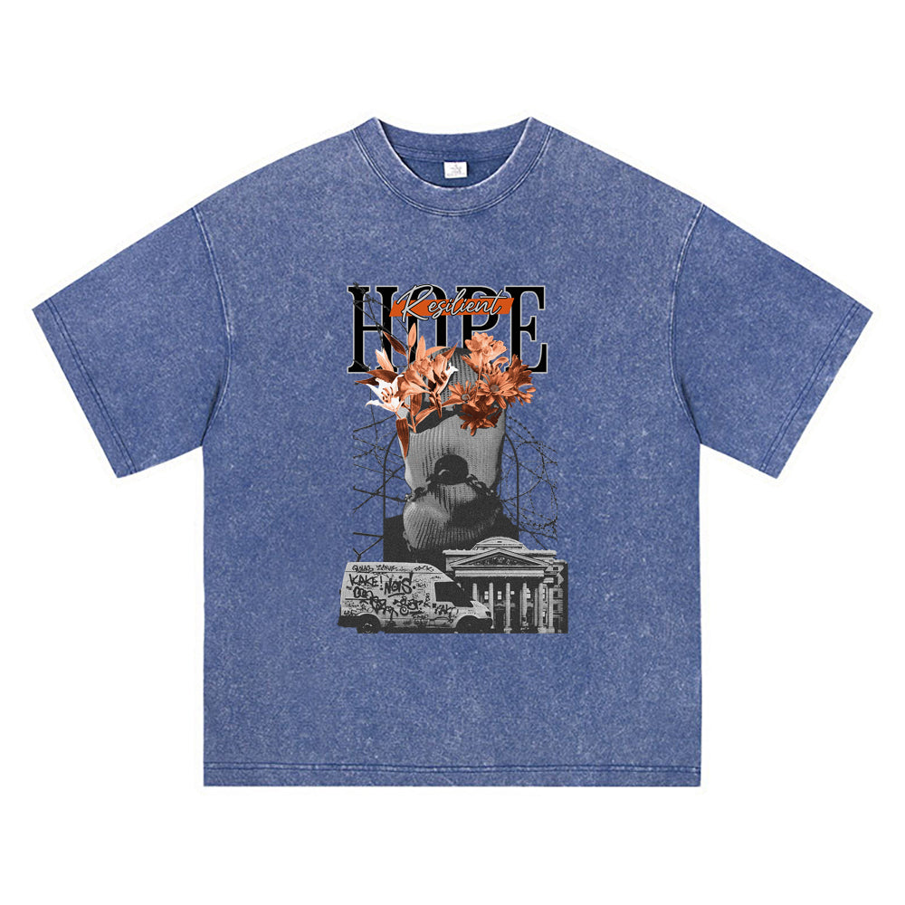 270GSM Heavy Cotton T-SHirt ACID Tees Washed Vintage T-Shirts Resilient Hope DTG Print TShirts