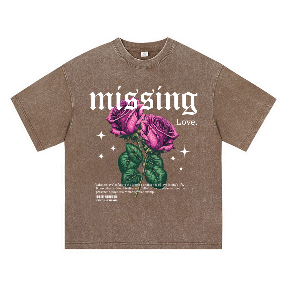 270GSM Heavy Cotton T-SHirt ACID Tees Washed Vintage T-Shirts Rose Flower DTG Print TShirts