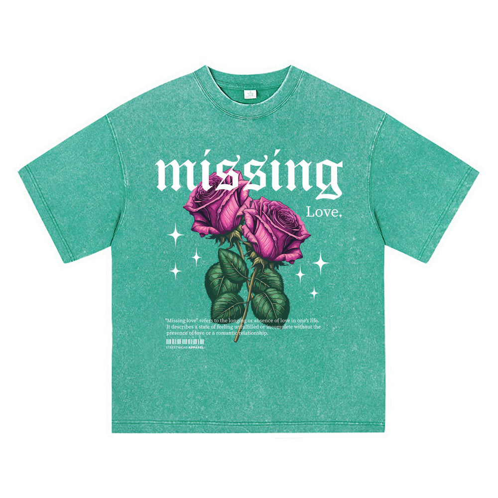 270GSM Heavy Cotton T-SHirt ACID Tees Washed Vintage T-Shirts Rose Flower DTG Print TShirts