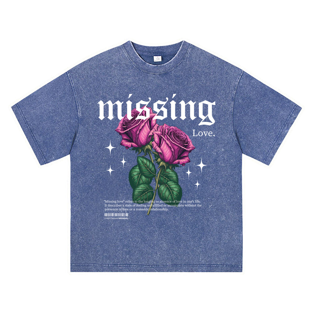 270GSM Heavy Cotton T-SHirt ACID Tees Washed Vintage T-Shirts Rose Flower DTG Print TShirts