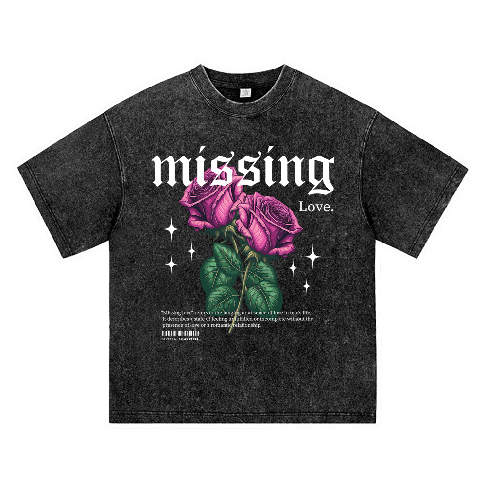 270GSM Heavy Cotton T-SHirt ACID Tees Washed Vintage T-Shirts Rose Flower DTG Print TShirts