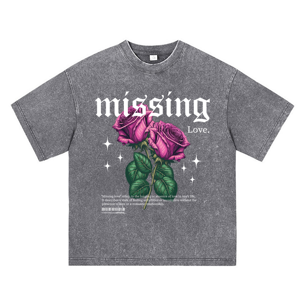 270GSM Heavy Cotton T-SHirt ACID Tees Washed Vintage T-Shirts Rose Flower DTG Print TShirts